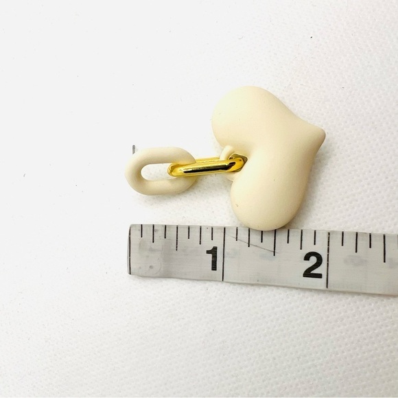Ivory White Heart and Chain Detail Drop Statement Earrings Feminine Chunky - Picture 9 of 11